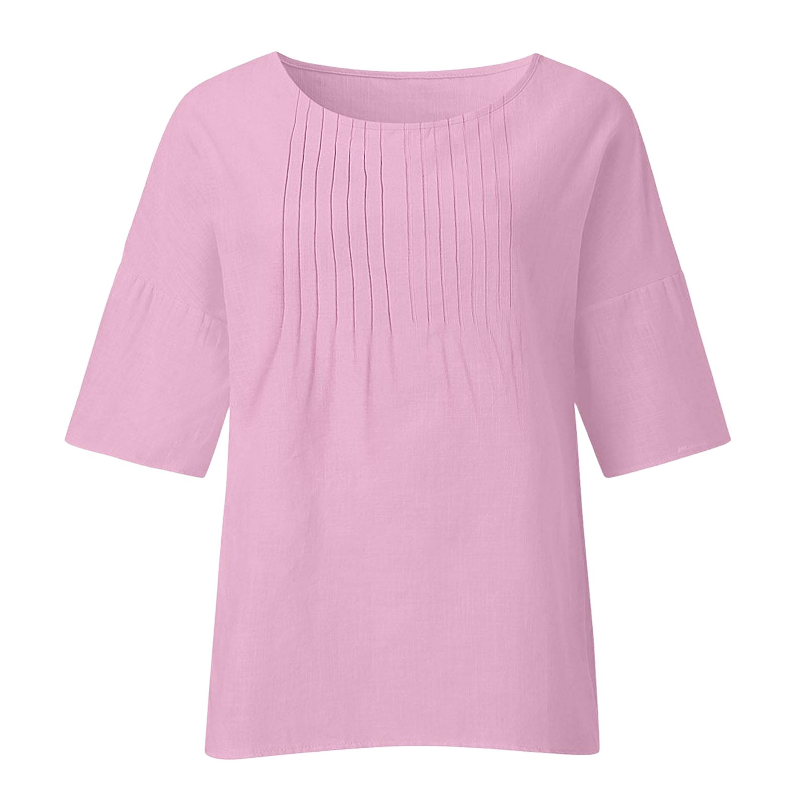 thumbnail image 5 of Top holgado de manga 3/4 con estampado floral para mujer, cuello redondo, blusa ligera de lino, túnica informal para el día a día y festivales, 5 of 5